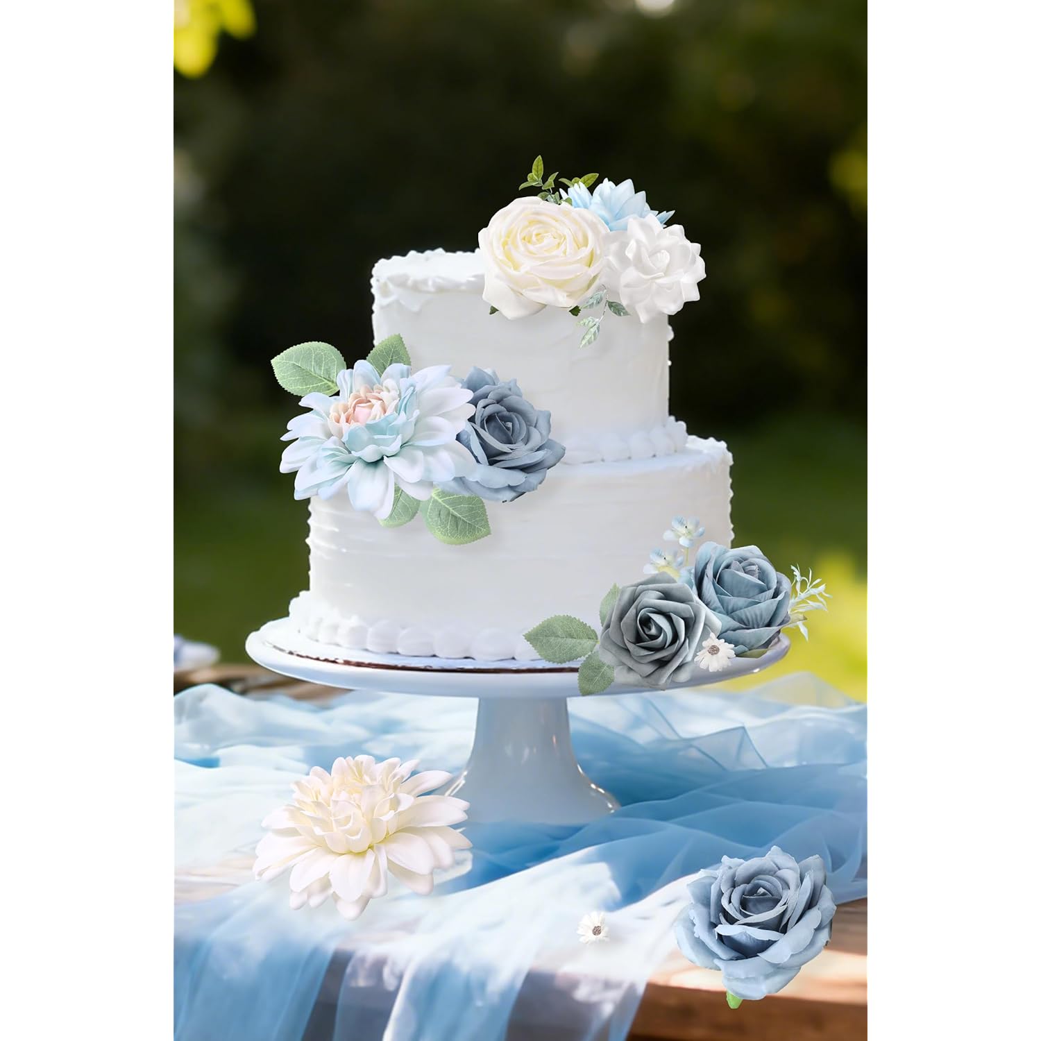 Blue Artificial Flowers Combo Box Set Silk Flowers Fake Rose For Diy Floral Arrangements Wedding Bouquets Centerpieces Baby Shower Party Home Decorations