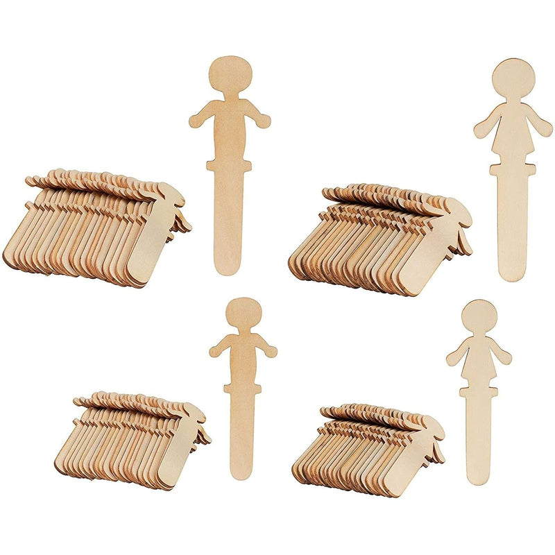 People Craft Sticks - 100-Pack Wooden People Shaped Craft Sticks, Family Set W