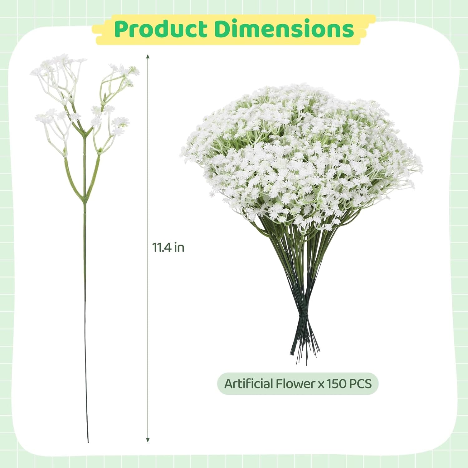 150 Pcs Babys Breath Artificial Flowers, 11.4Inch White Starry Flower For Wedding Decoration, Areal Touch Faux Babies Breath Gypsophila Bouquet For Wedding Floral Arrangement Party Home Decor