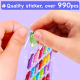 Easy Arts And Crafts For Kids - Fun Gem Sticker Kit - 8 Unicorn Princess Themes, 990+ Stickers - Gem Art For Kids - Diamond Art Kits - Gifts For Girls Ages 3-8