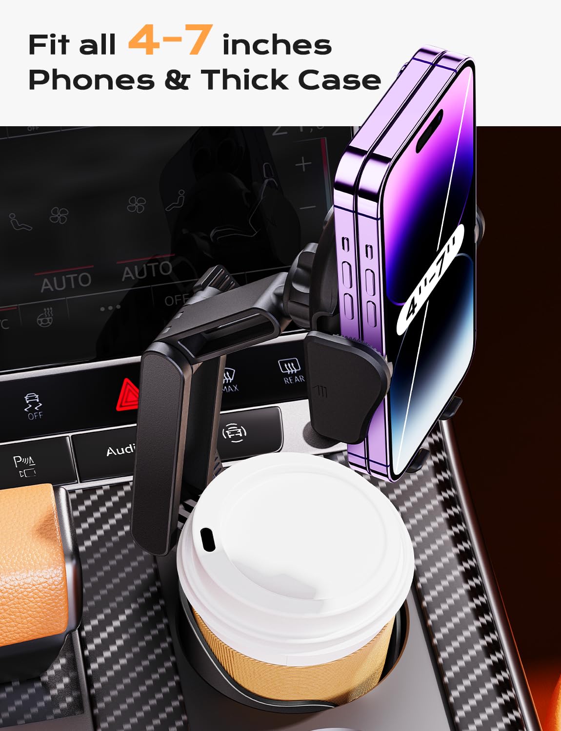2-In-1 Cup Holder Cell Phone Holder For Your Car Bottle Friendly Cup Cell Phone Holder Mount For Car Height Adjustable Sturdy Fit 4-7 Inches Phones
