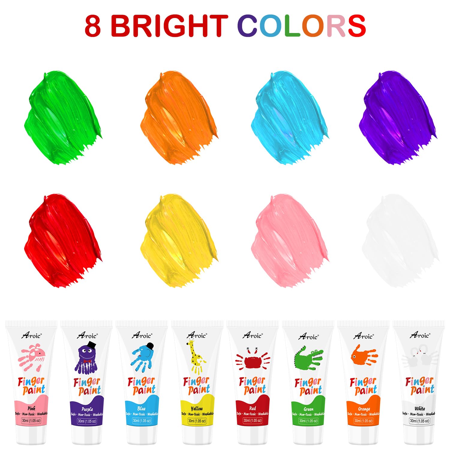 8Pcs Washable Finger Paint, Non-Toxic Finger Paints 8Colors(1.05Fl Oz), Art Supplies Painting Supplies Gifts, Hand Paint Diy Crafts For Children Age 13+ And Adults