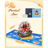 Octopus Pop Up Card With Envelope - Cool Pirate Captain Fun 3D Card For All Occasion Birthday Christmas Valentines Easter With Blank Note, Surprise Gifts For Boys Kids Son Brother Friends