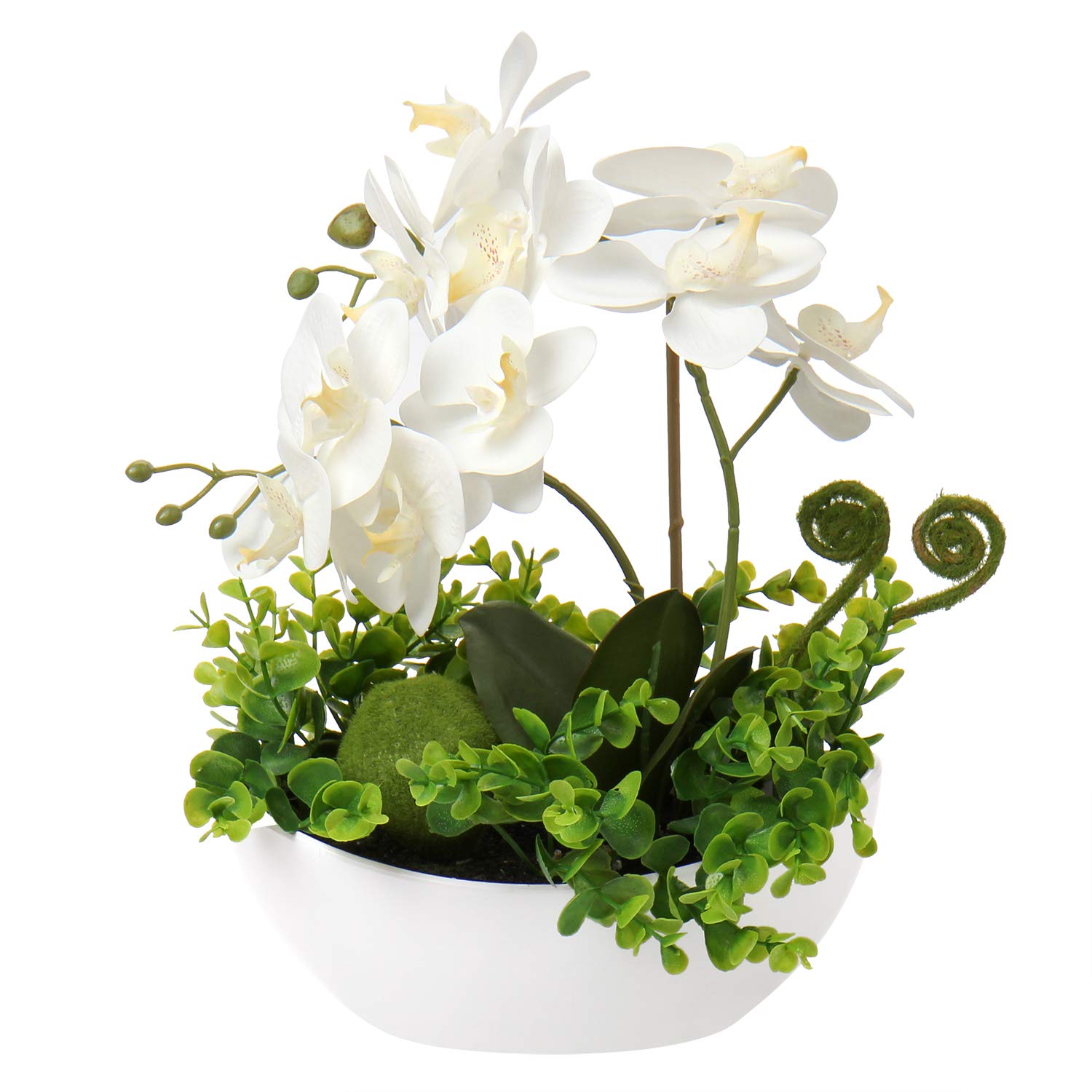 Orchids Artificial Flowers 14" Large Fake Orchid White Phalaenopsis Orchid Flower Arrangements With Ceramic Vase Faux Orchid For Home Bathroom Table Centerpiece Office Wedding Decor