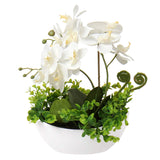 Orchids Artificial Flowers 14" Large Fake Orchid White Phalaenopsis Orchid Flower Arrangements With Ceramic Vase Faux Orchid For Home Bathroom Table Centerpiece Office Wedding Decor