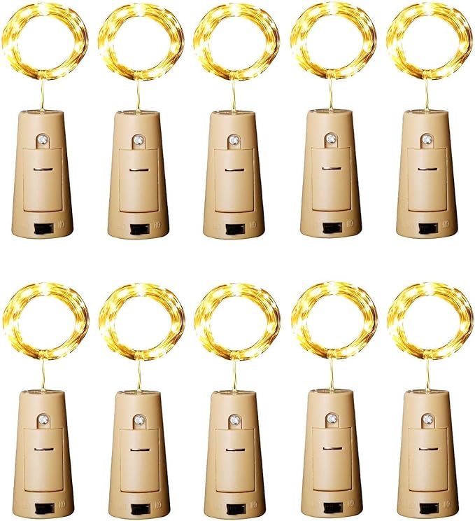 10 Pack Bottle Lights with Cork 12 LED Fairy String Lights Battery Operated Waterproof Warm White LED Cork Lights for Jar Decoration Wedding Party Christmas Bar Decor