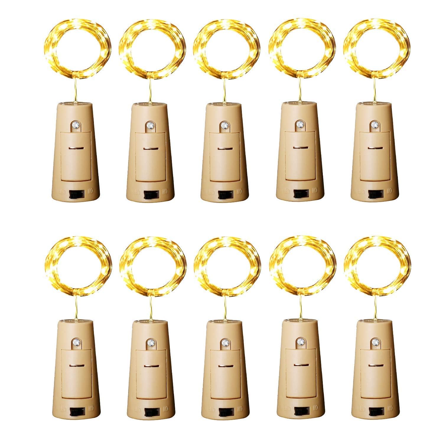 Wine Bottle Lights With Cork, 12 Led 10 Pack Fairy / String Lights Waterproof Battery Operated For Jar Party Wedding Chr