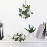 2 Pcs White Artificial Flowers Candle Rings Wreaths For Pillars, Velvet Rose Candle Wreath Rings For Wedding Table Centerpieces, Valentine'S Day, Farmhouse Home (White)