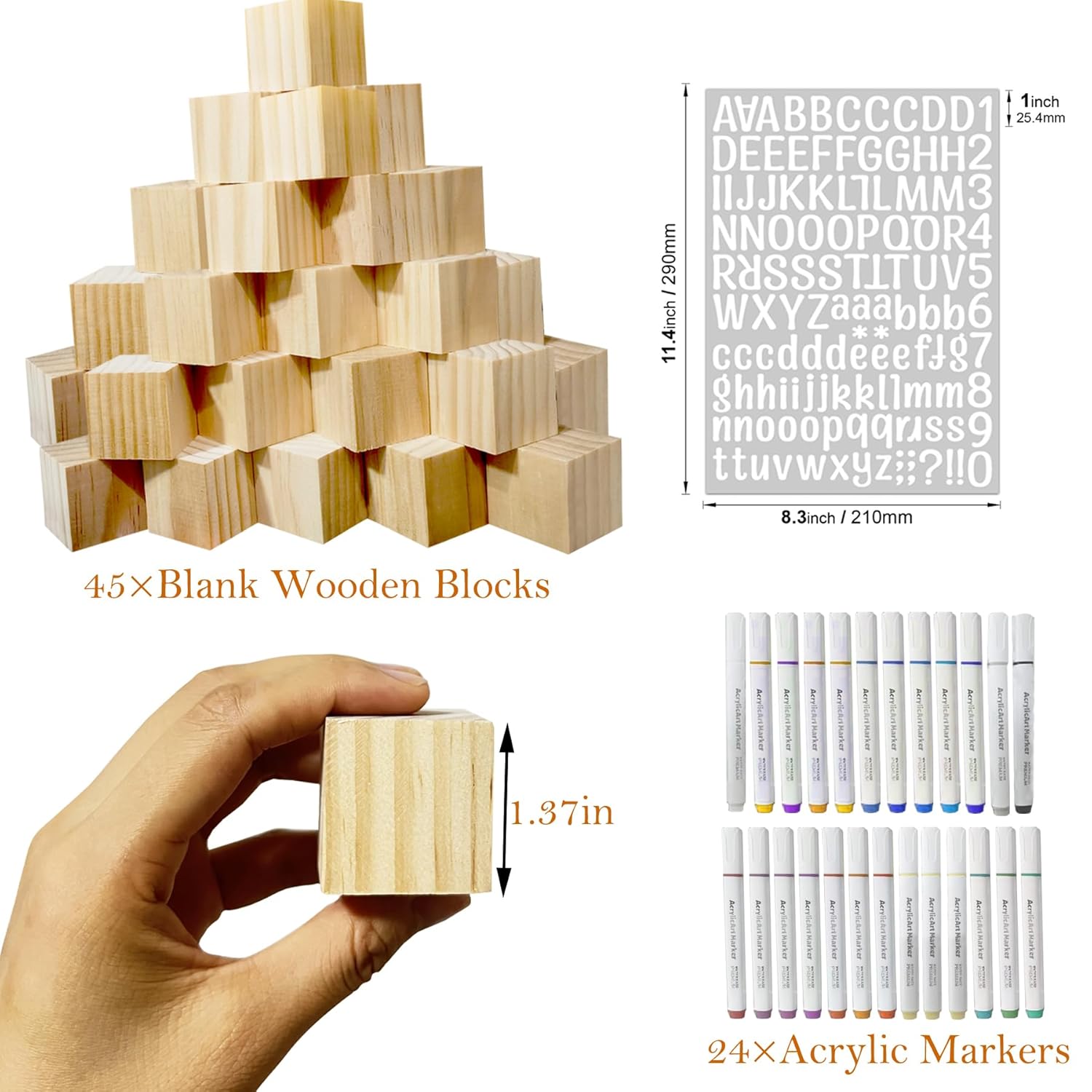 Baby Shower Blocks Game Sign Sets 45Pcs Blank Wooden Blocks 24Pcs Acrylic Paint For Baby Shower Activity Craft