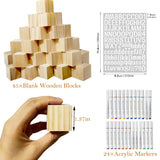 Baby Shower Blocks Game Sign Sets 45Pcs Blank Wooden Blocks 24Pcs Acrylic Paint For Baby Shower Activity Craft