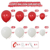 Red And White Balloon Arch Kit,120 Pcs White Red Balloon Garland, 18 12 10 5 Inch Latex Balloons For Birthday Bridal Shower Christmas Engagement Anniversary Bachelorette Party Decoration