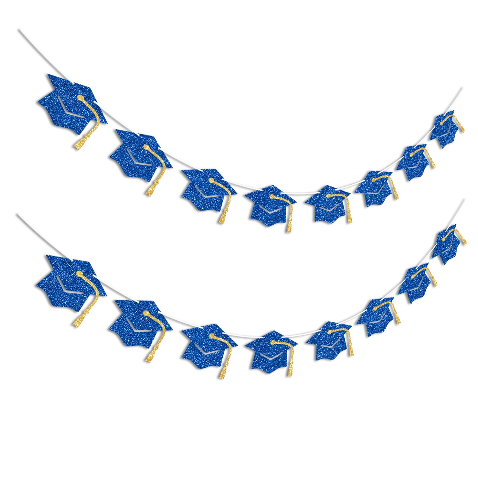 Graduation Decorations Class of 2026 Blue and Gold Graduation Banner Glitter Pre-strung Grad Cap Banner for 2026 Grad Decor Party Supplies