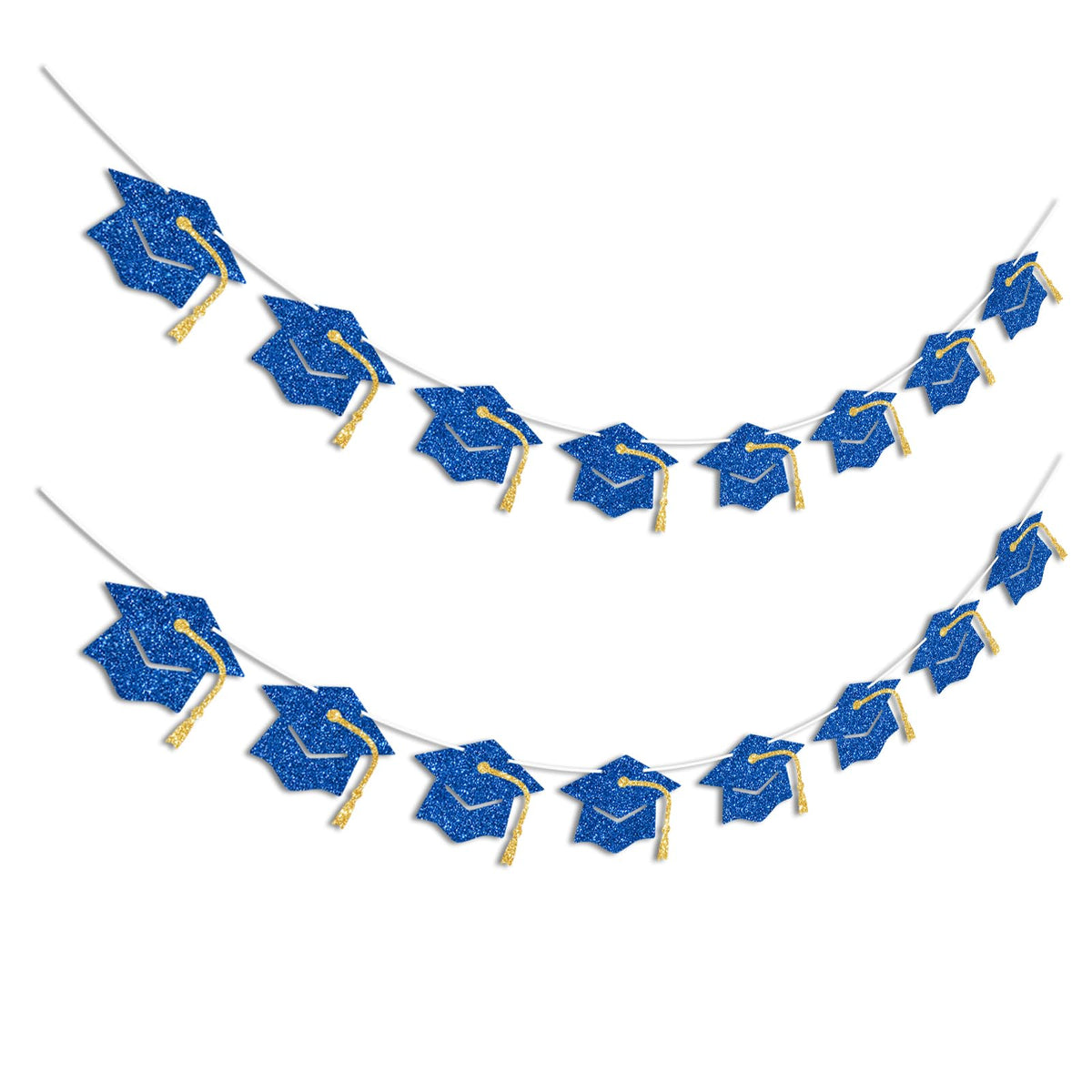 Graduation Decorations Class of 2026 Blue and Gold Graduation Banner Glitter Pre-strung Grad Cap Banner for 2026 Grad Decor Party Supplies