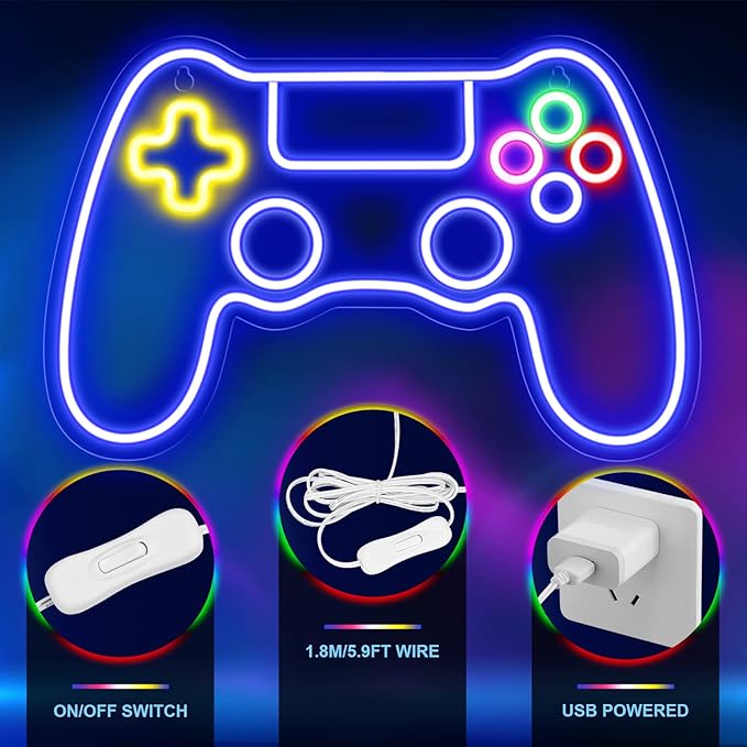 Gamer Neon Sign Game Controller LED Wall Decor Light for Gaming Room Teen Boys