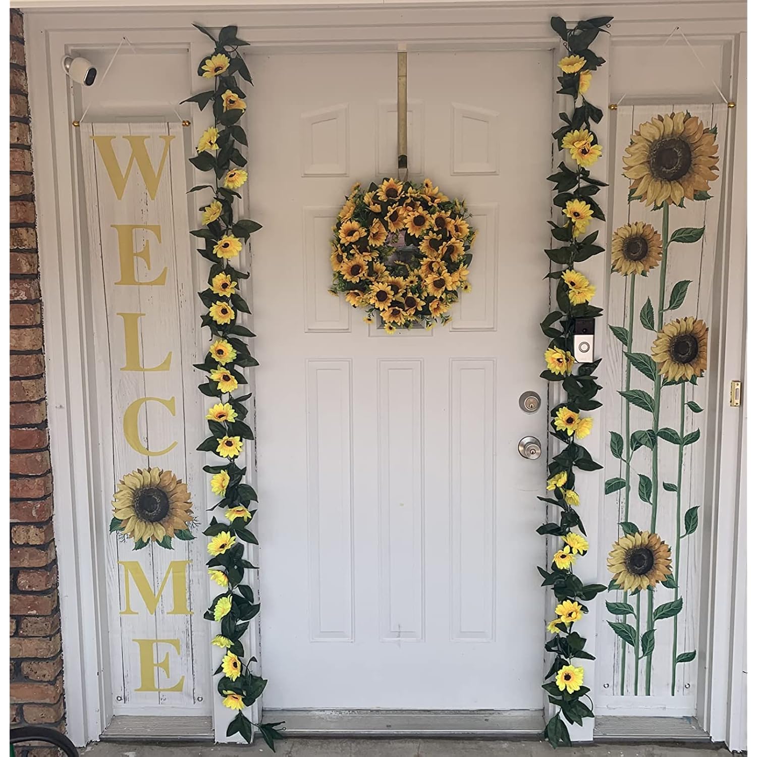 4 Pack Artificial Sunflower Garland Silk Sunflower Hanging Vine Garland With Flowers Green Leaves For Wedding Table Garden Craft Party Decoration