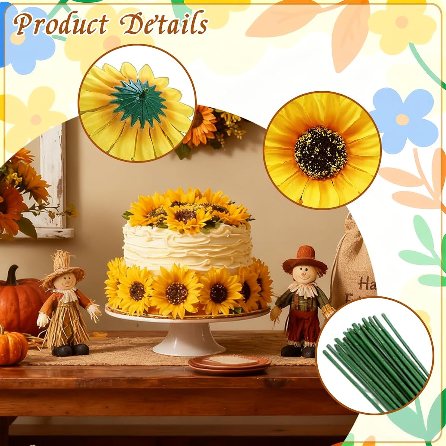 100 Pcs Large Sunflower Artificial Flowers Bulk,Sunflower Heads Flower Stem,4.1 In Fake Sunflowers,Artificial Flower Stem For Bouquet Parties, Events, And Wedding Decorations