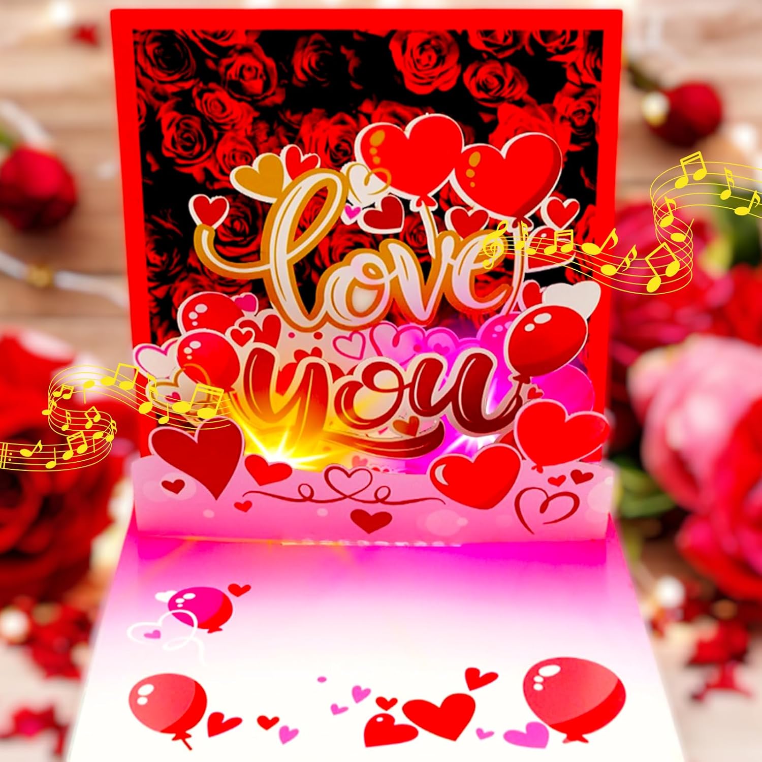 Valentine’S Day Card, Musical Pop Up Cards, Anniversary Card With Light And Music, Romantic Greeting Card For Women Men Children, Envelope Included.