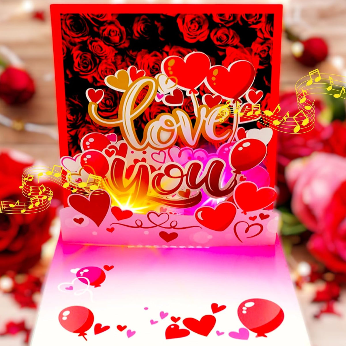 Valentine’S Day Card, Musical Pop Up Cards, Anniversary Card With Light And Music, Romantic Greeting Card For Women Men Children, Envelope Included.