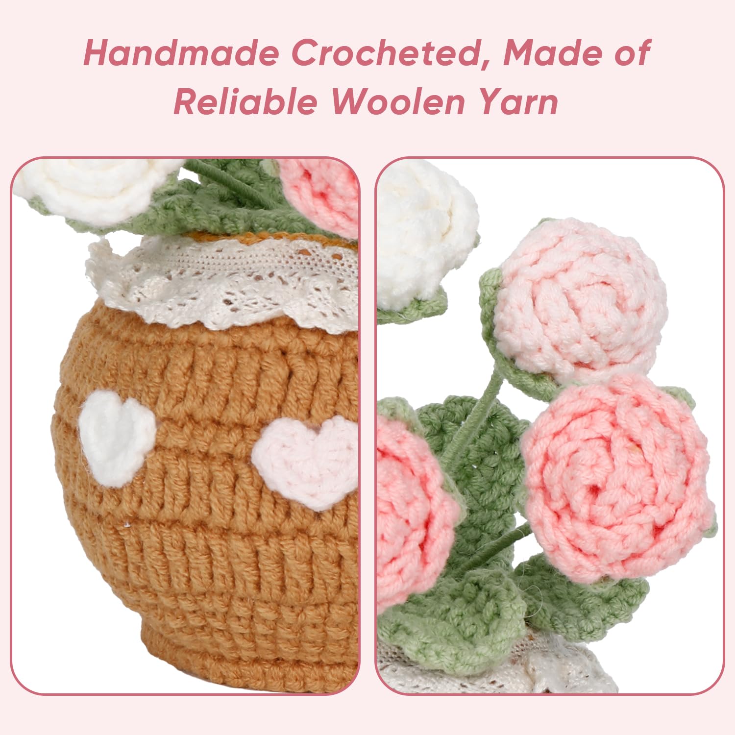 Knitting Crochet Flowers Potted Plants: Artificial Knitted Potted Flowers For Home Office Decoration