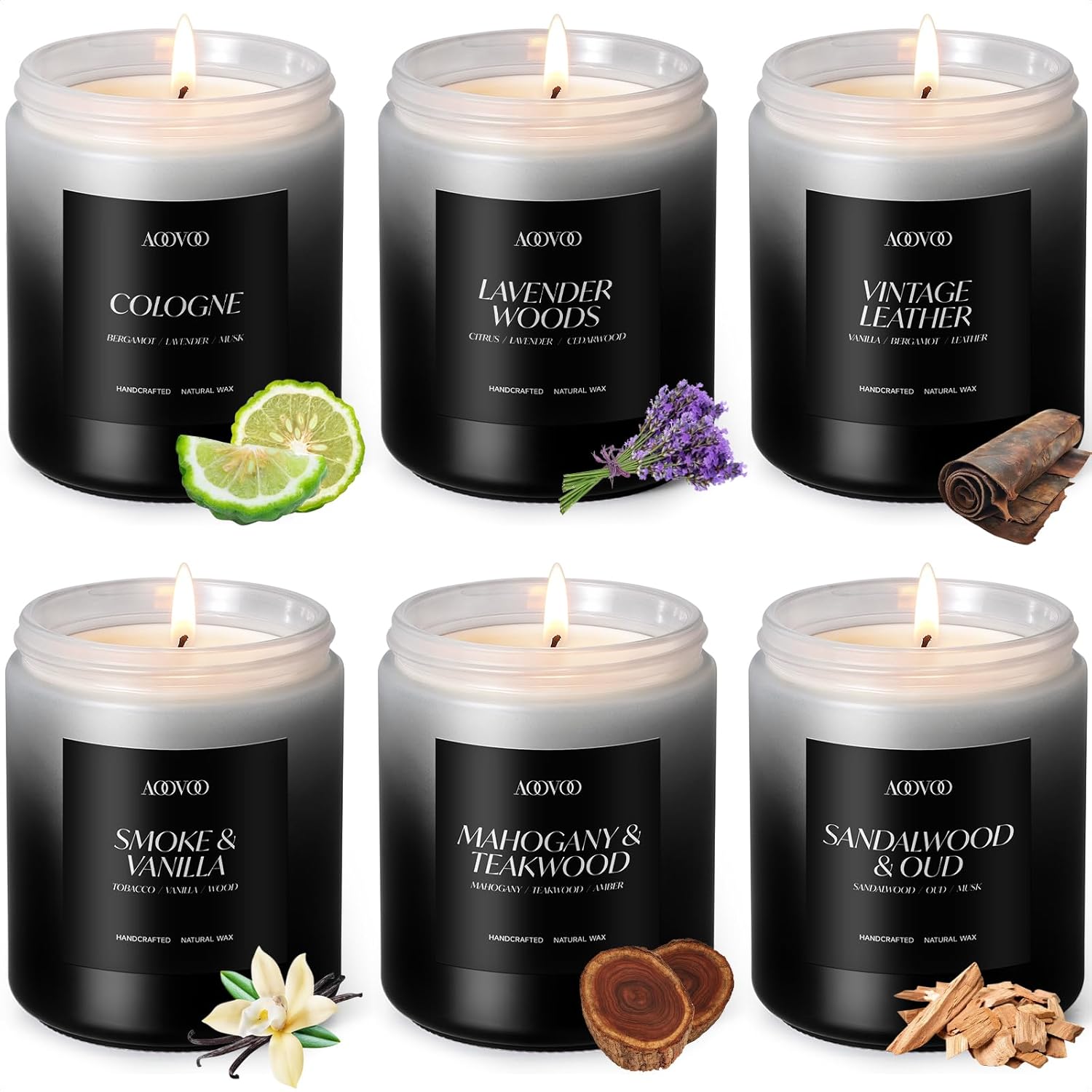 Scented Candles Set - 6 Pack Men Candles For Home Scented, 42 Oz Soy Wax, 300 Hour Long Lasting Candle, Soy Candle Gifts Set For Men, Birthday, Valentine, Christmas, Anniversary Present
