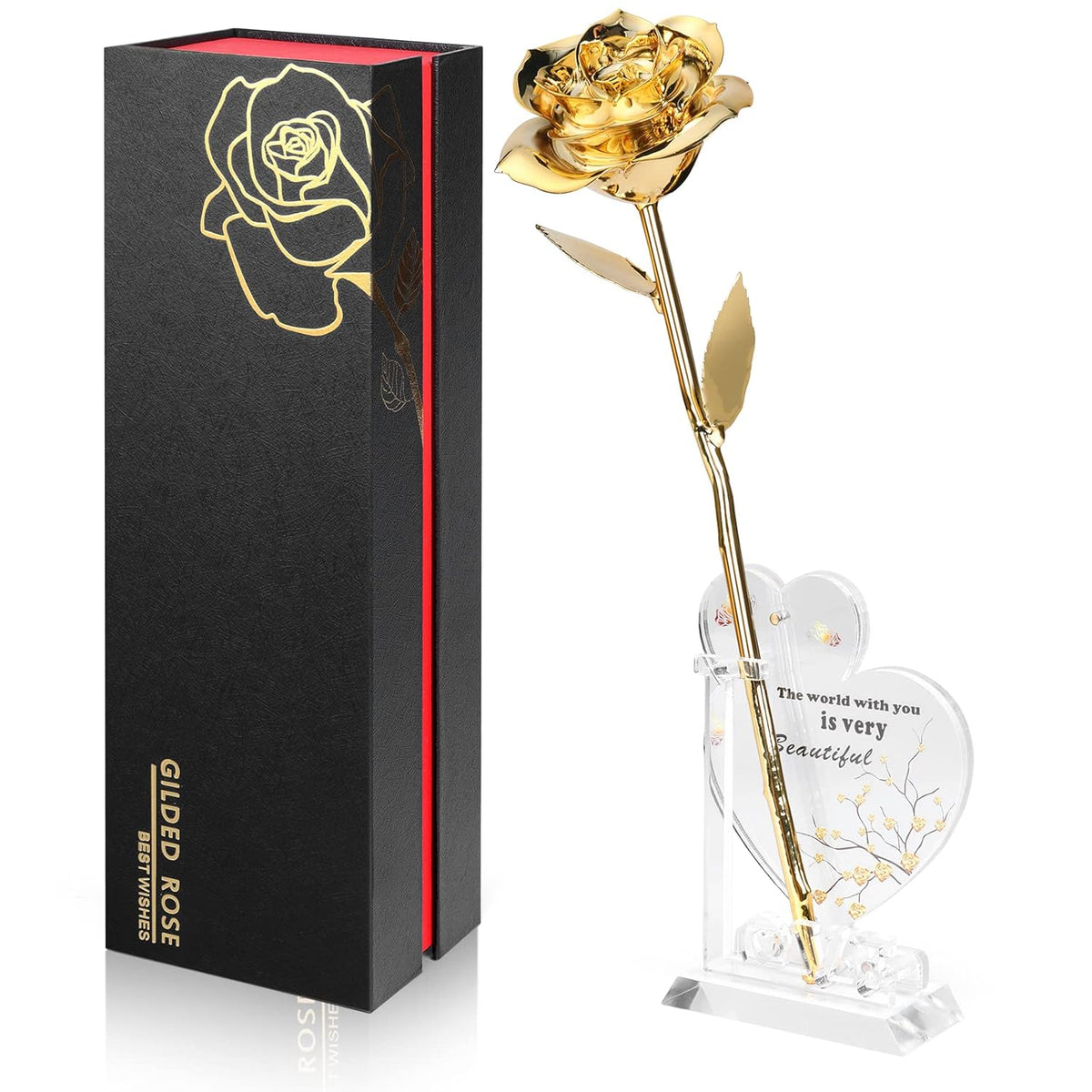 Gold Dipped Rose Real 24K Gold Rose, Genuine One Of A Kind Rose Hand Dipped In 24K Golden Roses Romantic Gifts For Women In Her Birthday Anniversary Valentines Day Mothers Day