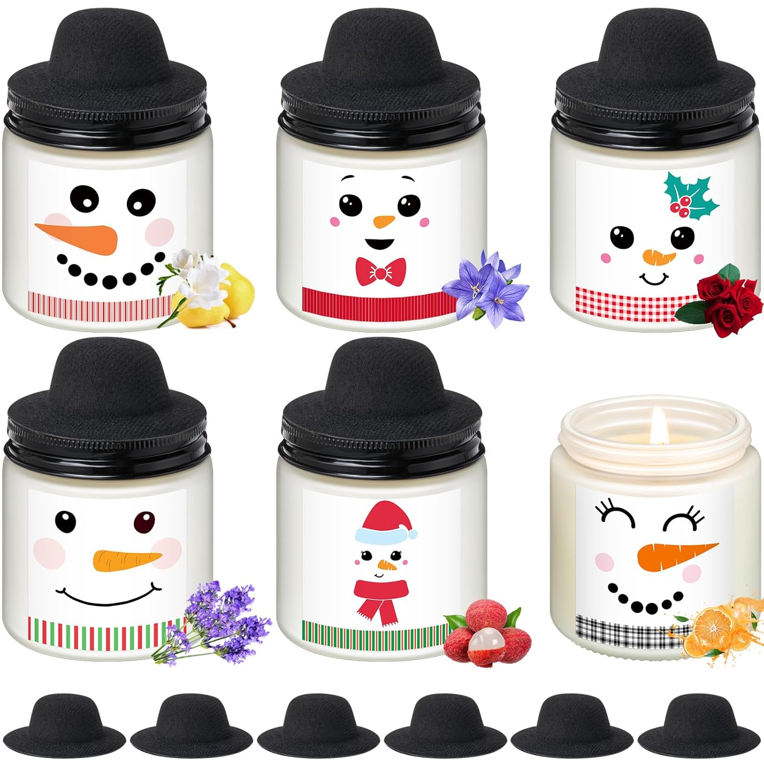 12 Pcs Christmas Candles Bulk Gifts Set For Women Men 3.5Oz Snowman Scented Candles Jar Soy Wax Candle With Mini Snowman Decor Cap For Christmas New Year Winter Decor