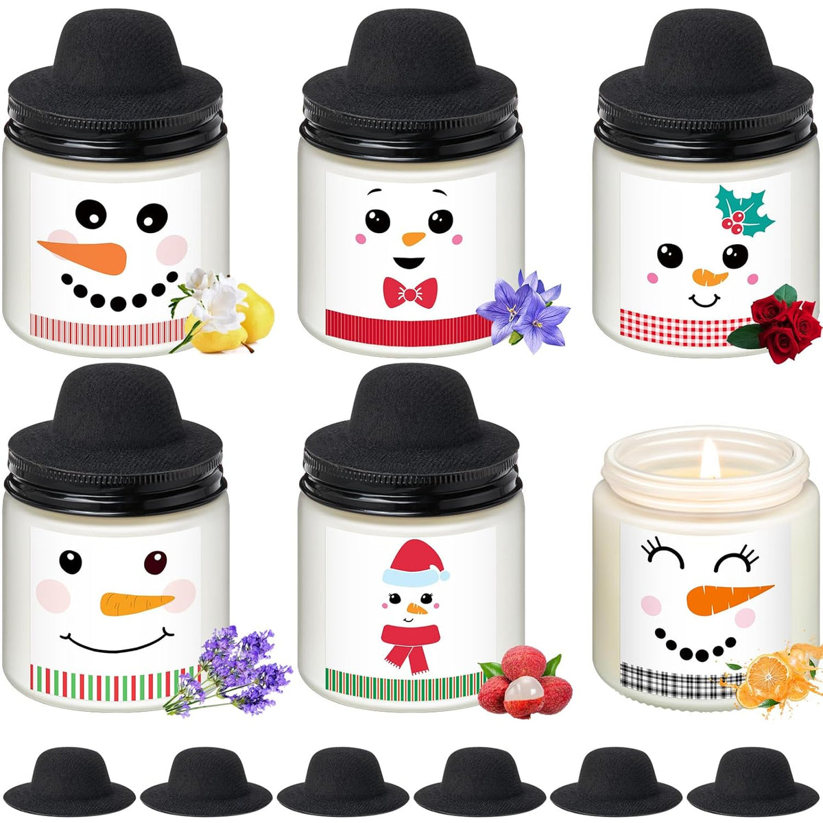 12 Pcs Christmas Candles Bulk Gifts Set For Women Men 3.5Oz Snowman Scented Candles Jar Soy Wax Candle With Mini Snowman Decor Cap For Christmas New Year Winter Decor