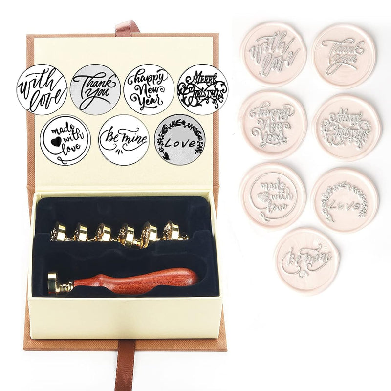 Wax Seal Stamp Set, 7Pcs With Love Thank You Merry Christmas Love Happy New Ye