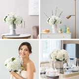 8Pcs White Artificial Hydrangea Flowers Bouquets, Silk Hydrangea Flowers With Stems And Leaves, Fake Flower Bouquets For Home Garden Party Decor, Wedding Centerpieces (13.8 X 7.9 Inches)