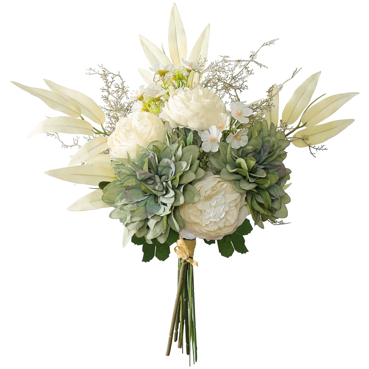Artificial Flowers Fake Flower Plants Silk Dahlia Flowers Bouquet Plastic Floral Arrangement Rustic Faux Flower For Wedding Bouquet Home Vase Table Party Decor (Dahlia-Green)