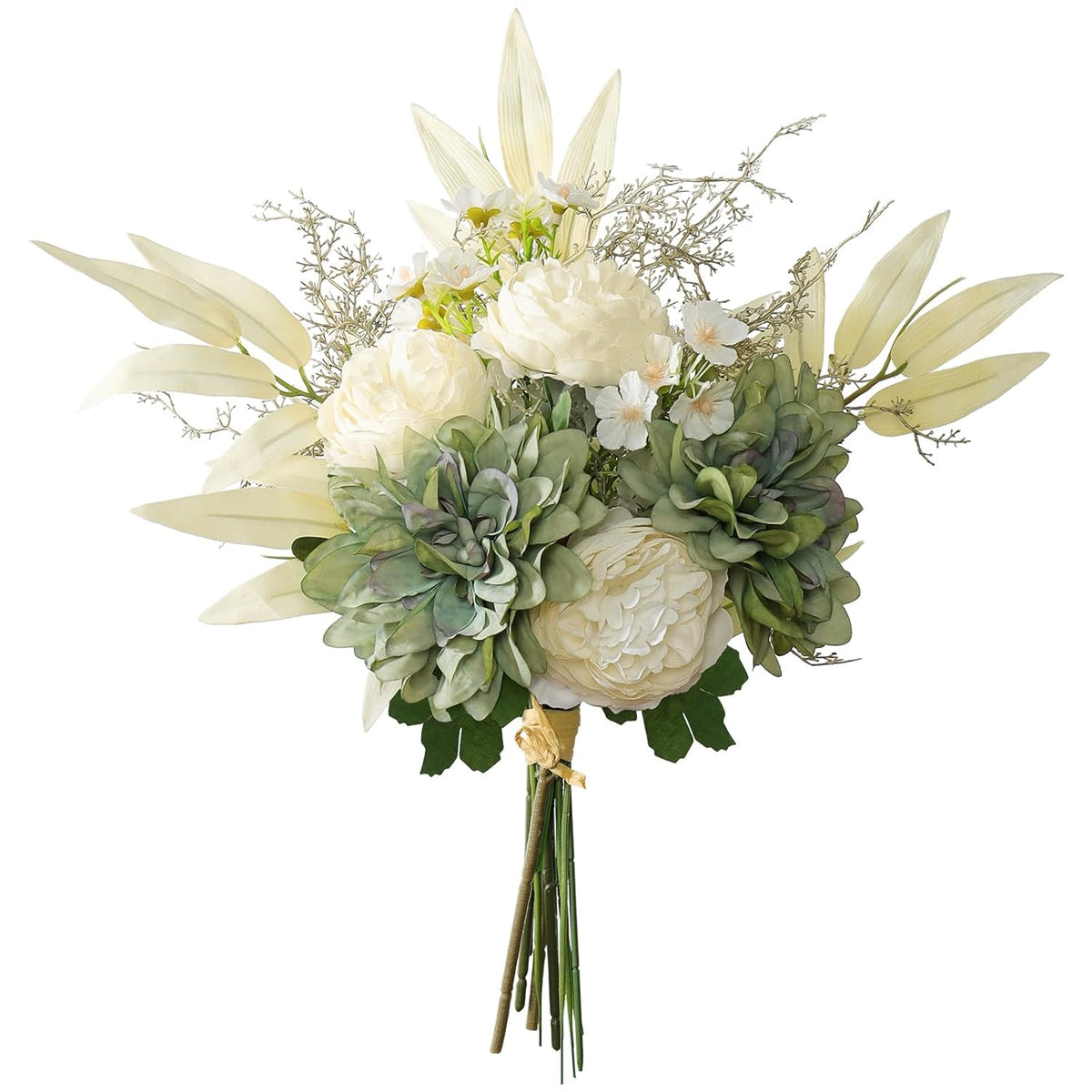 Artificial Flowers Fake Flower Plants Silk Dahlia Flowers Bouquet Plastic Floral Arrangement Rustic Faux Flower For Wedding Bouquet Home Vase Table Party Decor (Dahlia-Green)