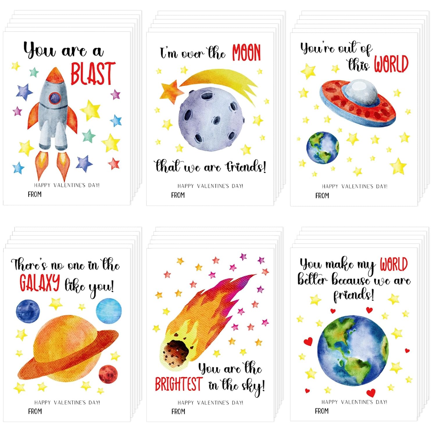 36 Pcs Valentines Day Cards Planet Card Stock Spaceship Valentines Day Card For Valentine'S Day Party Favor Classroom School Party Favors