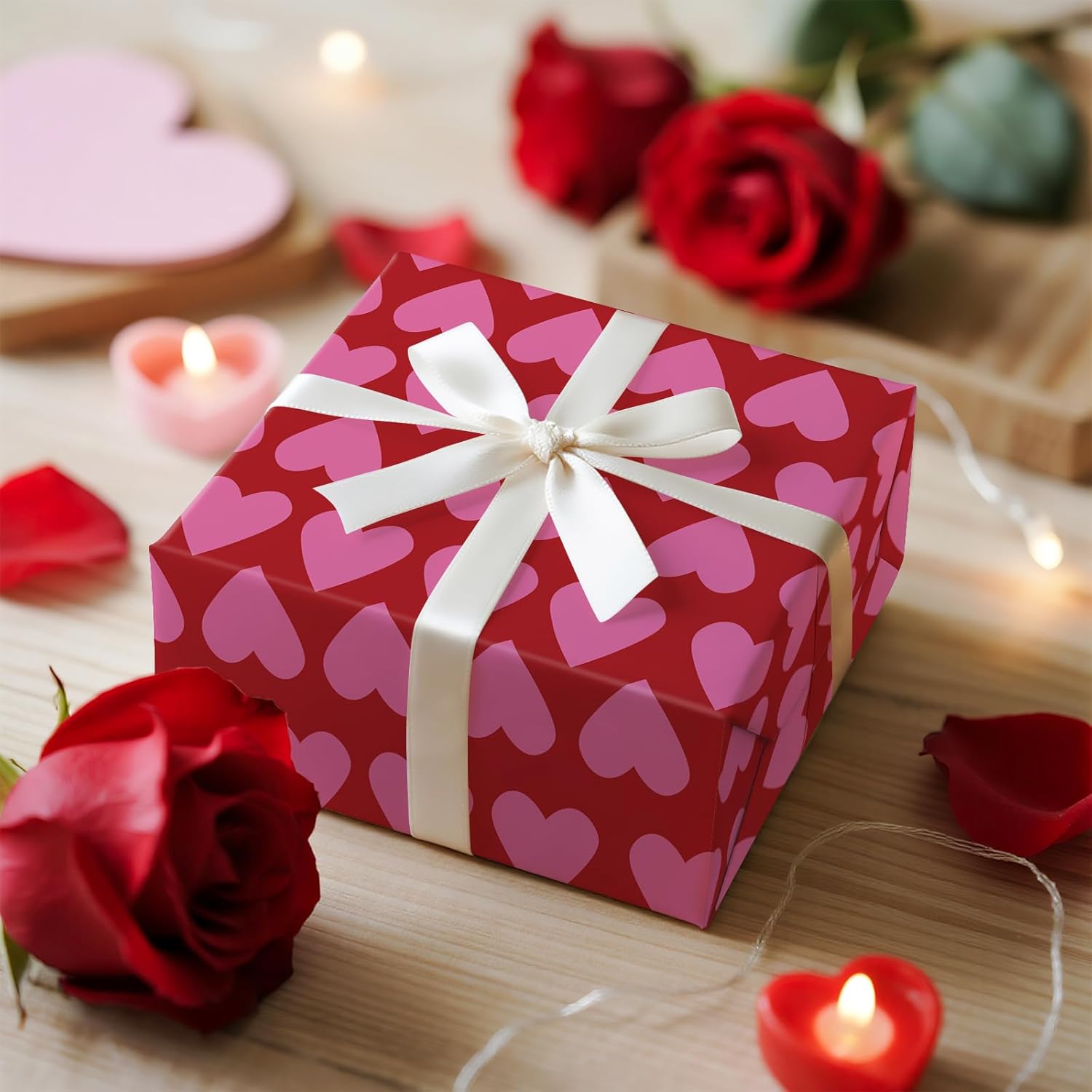 Valentine'S Day Wrapping Paper Roll, Mini Roll, Pink Heart Stripe Design, Red Gift Wrap For Girls, Wife, Wedding, Anniversary, Birthday, Valentine'S Day, Bridal Shower, 17 Inches X 16.4 Feet