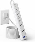 10FT Surge Protector Power Strip with 6 Outlets 3 USB Ports Flat Plug Extension Cord