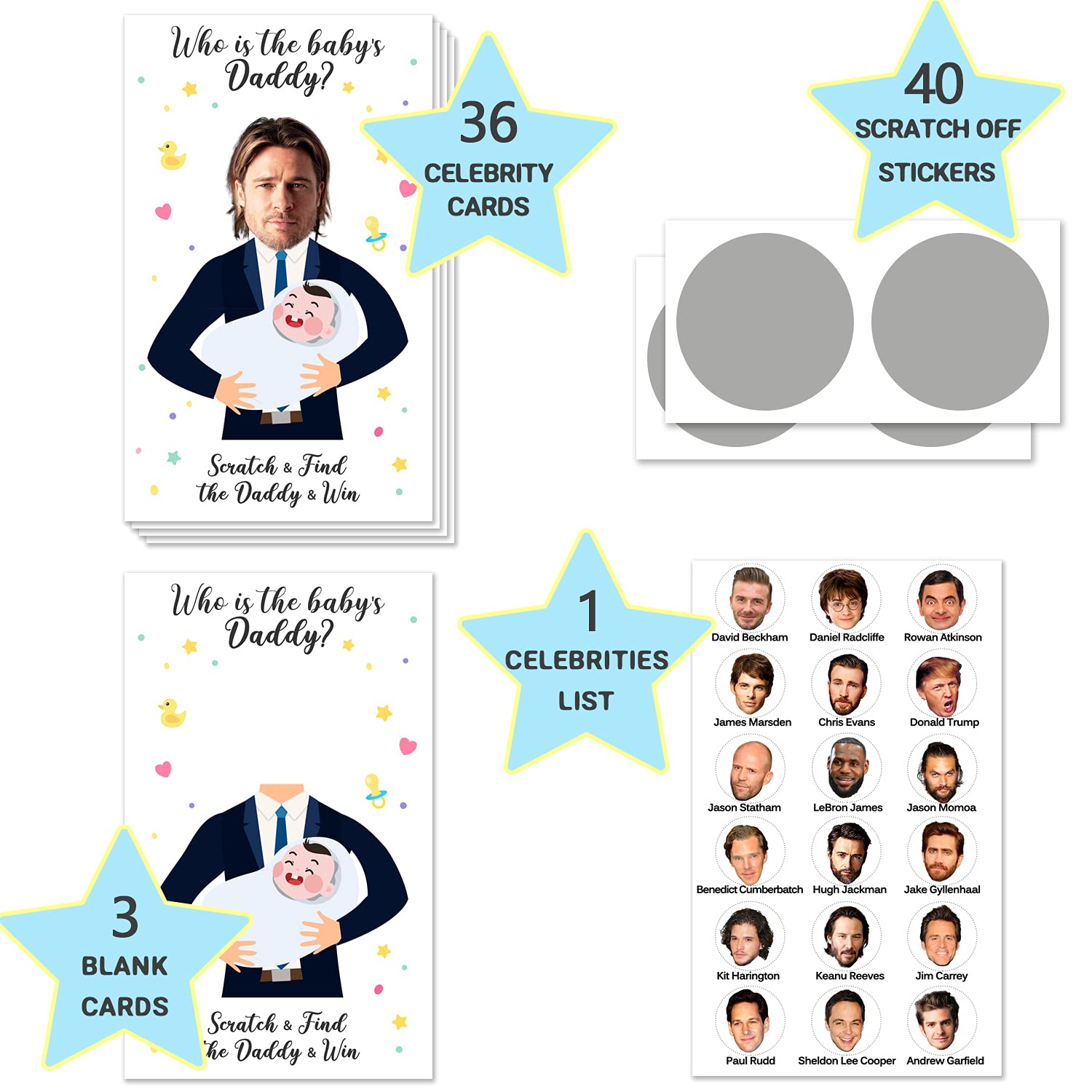 40 Cute Baby Shower Games - Scratch Off Lottery Ticket Raffle Cards - Decorations- Who Is The Baby'S Daddy - 40 Cards