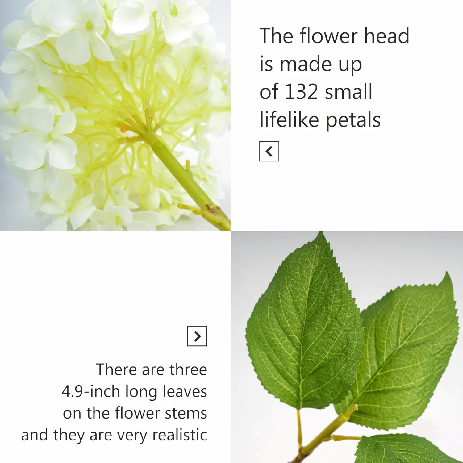 5Pcs 18.5 Inch Realistic Fake White Flowers Artificial Silk Hydrangea Flowers Artificial Flowers Faux Hydrangea Stems For Bouquets Home Outdoor Wedding Party Centerpieces Decor (Cream White)