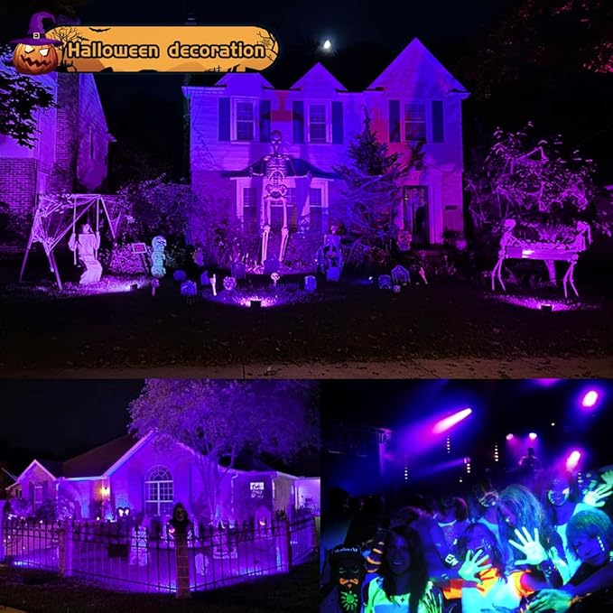 4 Pack 80W LED Black Lights IP66 Outdoor Blacklight Flood Lights with Plug Switch