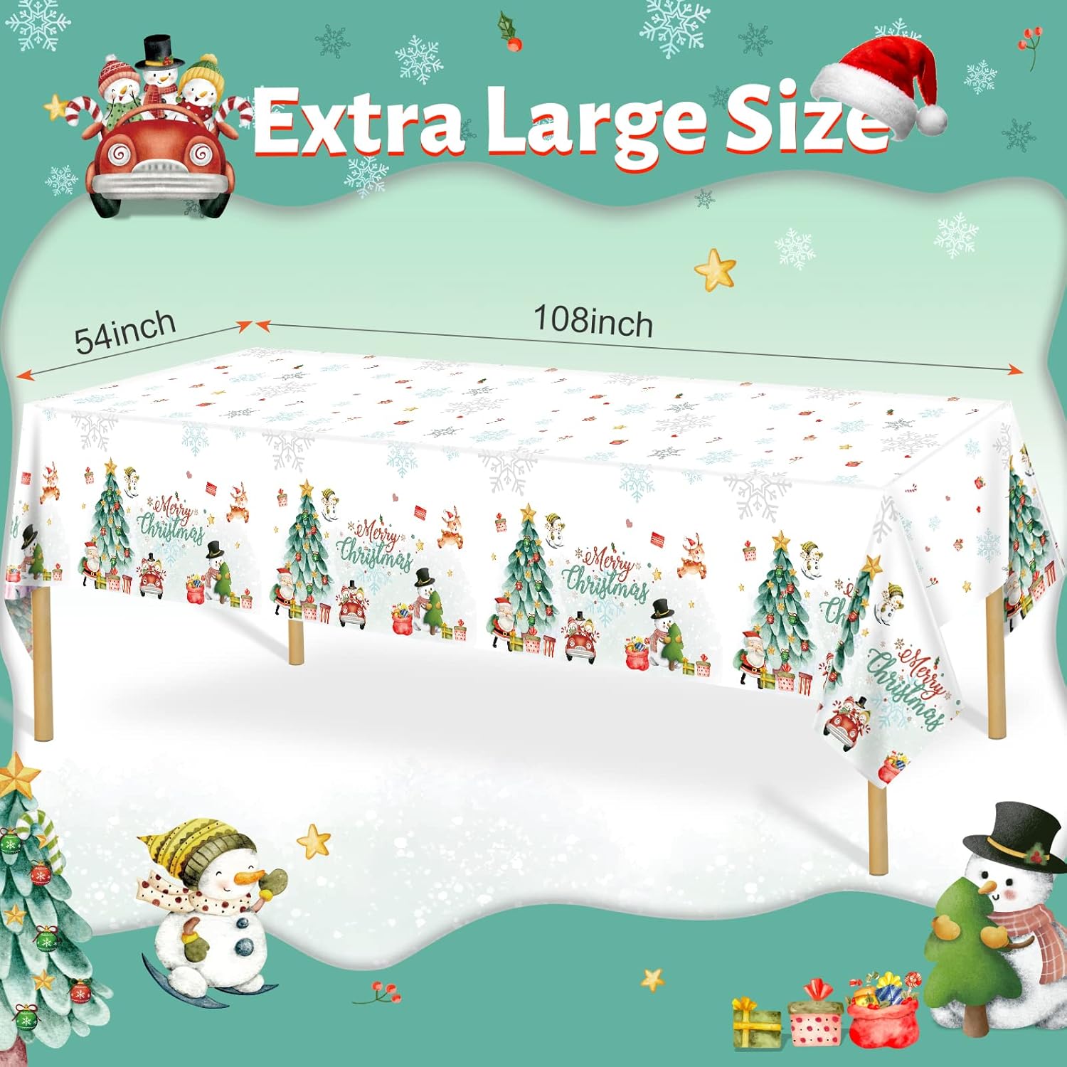 3Pcs Christmas Tablecloth Rectangle Disposable Table Cover 54 X 108In Waterproof Winter Snowman Snowflake Xmas Tablecloth For Christmas Theme Birthday Party, Picnic Christmas Holiday Party Decoration
