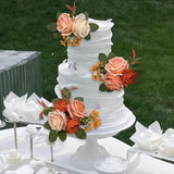 3Pcs Wedding Cake Toppers Burnt Orange Pre-Made Artificial Wedding Cake Flowers Arrangements Flowers Cake Decorations For Fall Wedding Anniversary Baptism Bridal Baby Shower Birthday Party