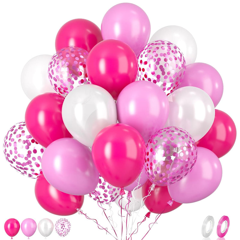 Hot Pink Balloons Set, 60 Pcs 12 Inch Hot Pink Latex Balloons, Hot Pin