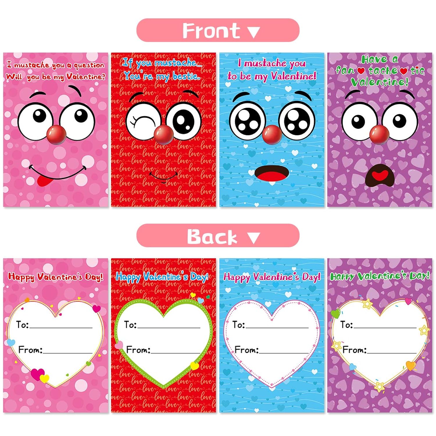 Valentine’S Cards With Funny Mustaches And Envelopes For Kids Classroom Party Favors 28 Pack