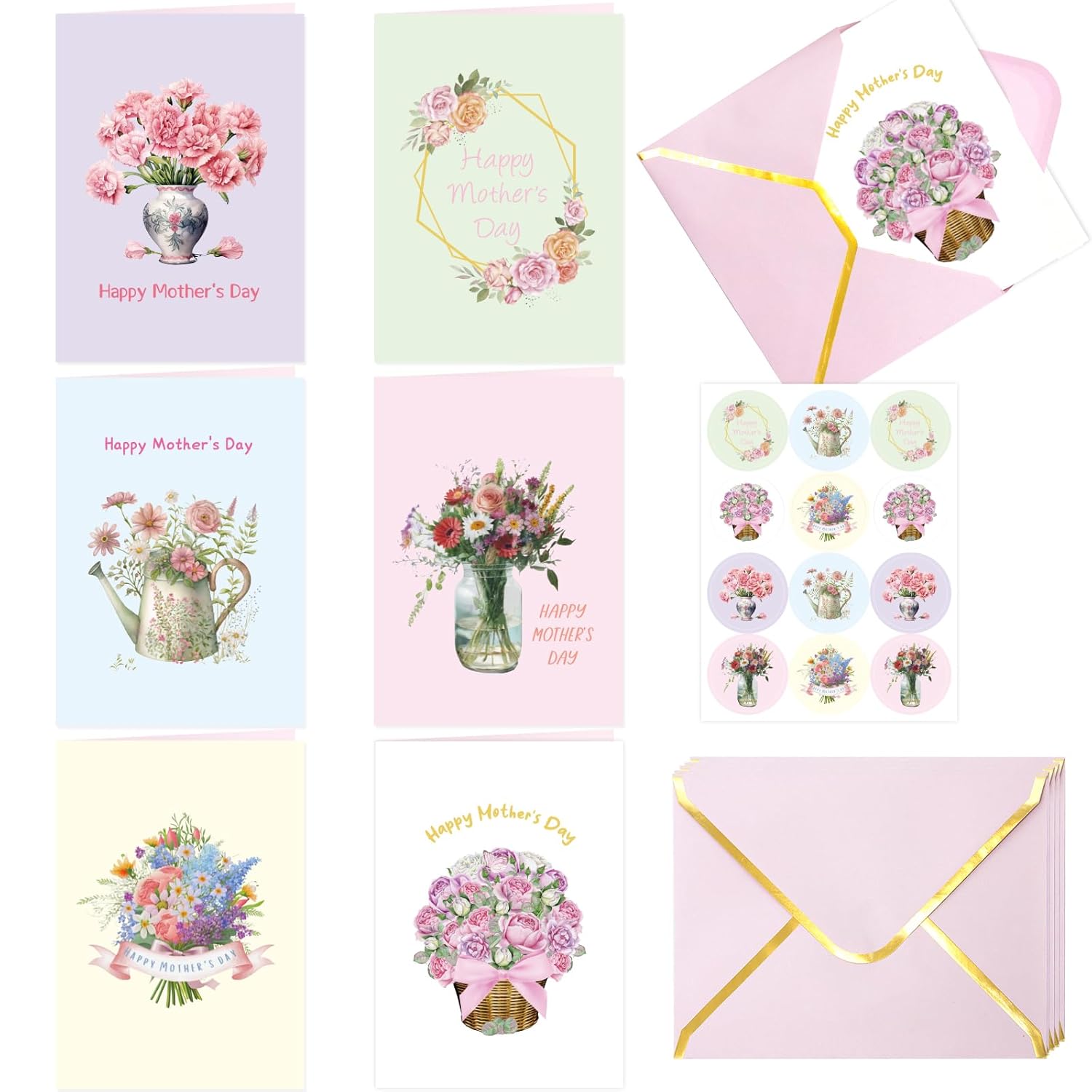 Happy Mother’S Day Cards With Envelopes And Stickers Floral Mothers Day For Mother Mom 24 Pack Gifts Message Inside 5 X 7 Inch