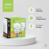 CFL T2 Spiral Light Bulbs 2 Pack 23W 100W Equivalent 5000K Daylight E26 Base 1520 Lumens UL Listed