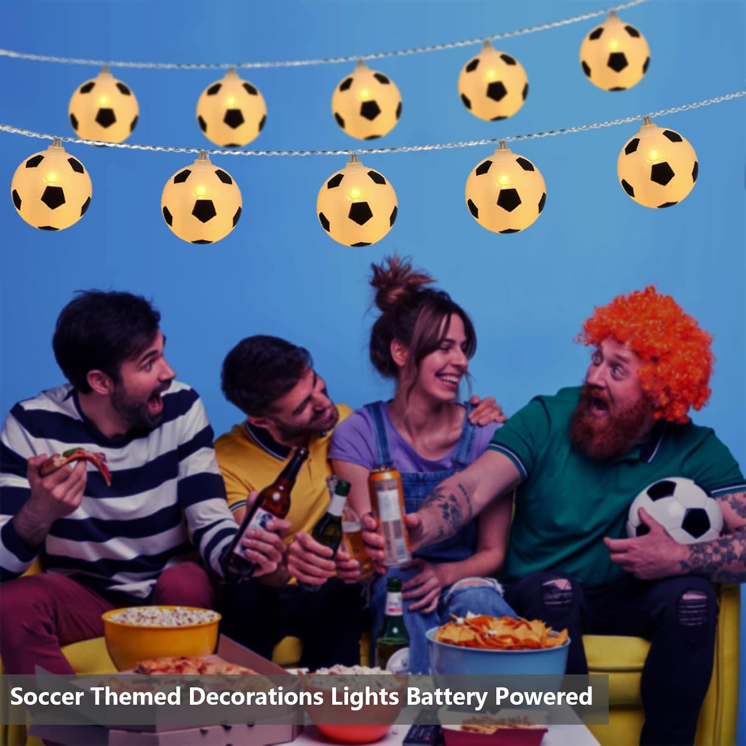 Soccer Decorations Lights For Bedroom 7Ft 10 Led Football String Lights With Timer, Battery Operated Soccer Christmas Or