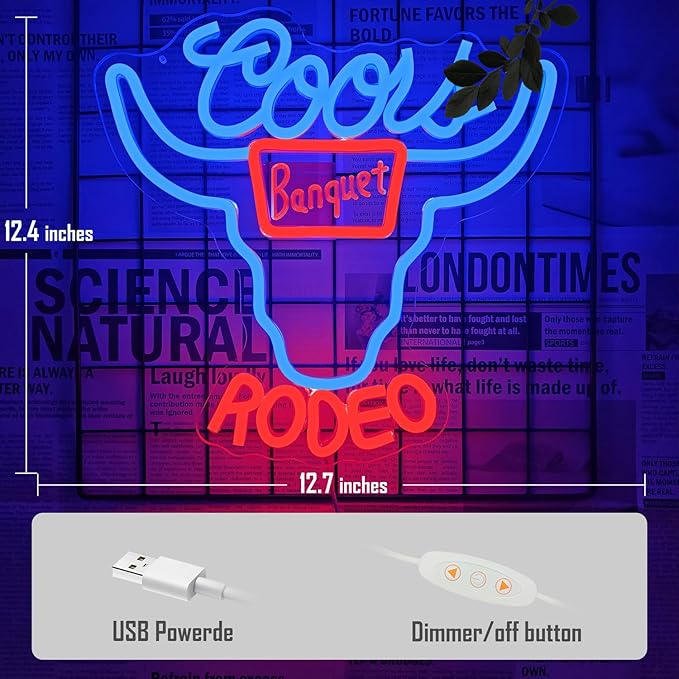 Beer Neon Sign Dimmable Western Rodeo LED Wall Light for Man Cave Home Bar Pub Decor