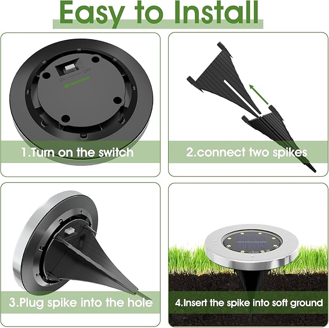 12 Pack 4.6 Inch Solar Garden Lights Waterproof Warm White Outdoor Pathway Lights