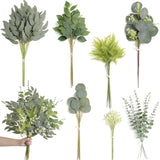 65 Pcs 7 Kinds Mixed Greenery Leaves Stems Bulk Artificial Silver Dollar Eucalyptus Leaves Picks Fake Eucalyptus Stems Faux Spray For Wedding Vase Bouquet Floral Arrangement