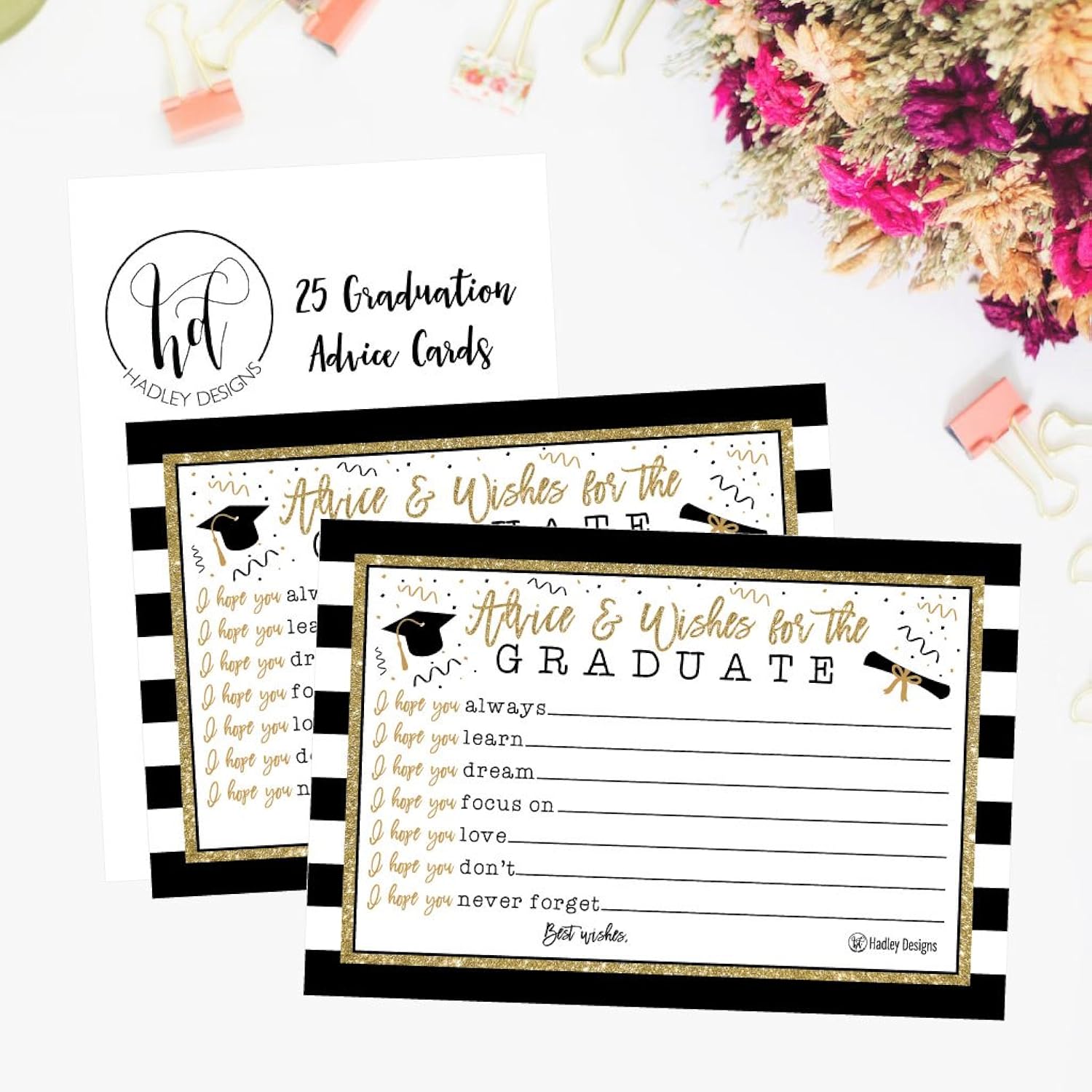 25 Graduation Advice Cards 2025 - Grad Notes, Advice And Wishes, & Words Of Wisdom Cards For Graduate In Bulk, Ideal For College And High School Graduation Games & Party (Elegant)