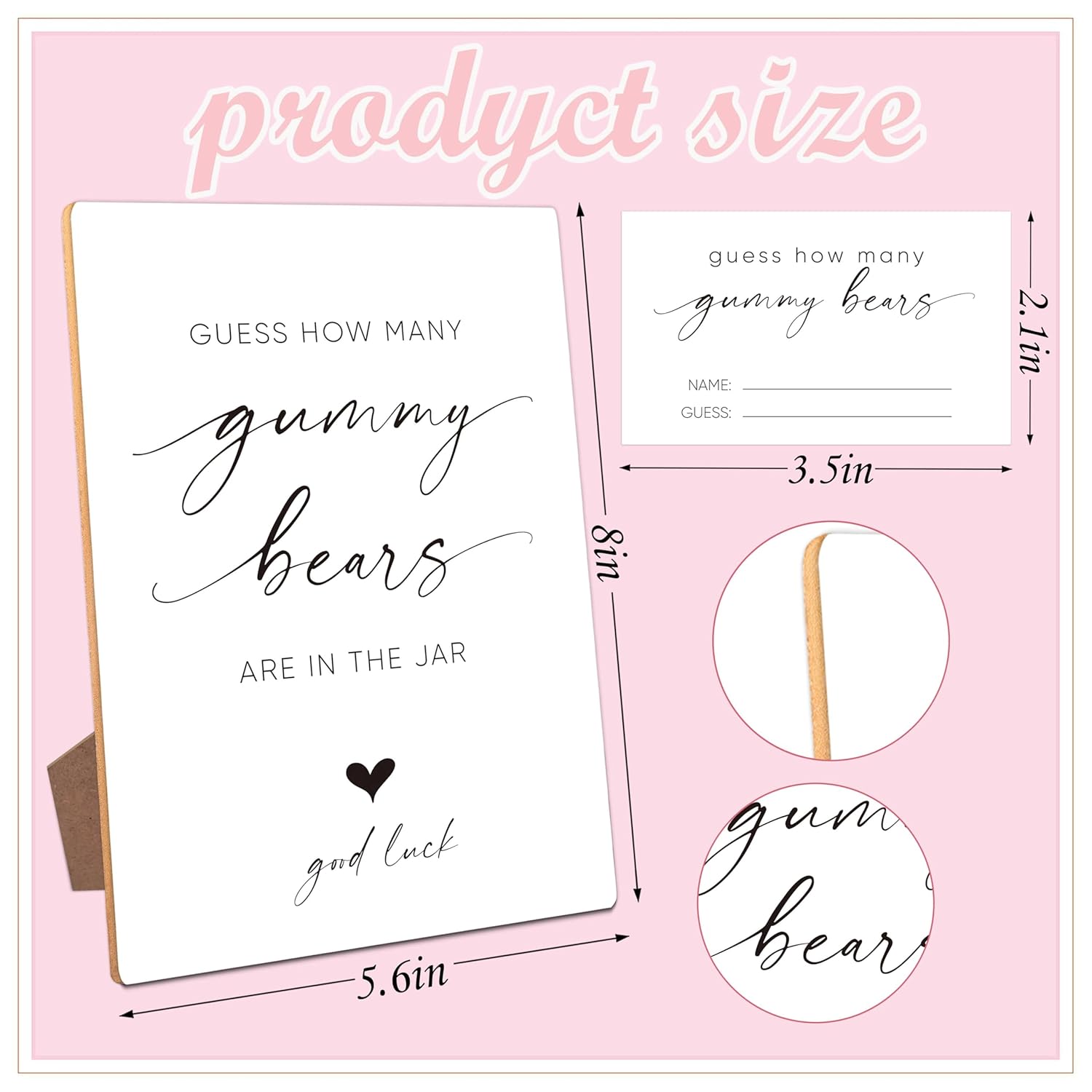Guess How Many Gummy Bears, Bridal Shower Games, Baby Shower Games, Gender Reveal Decorations, Birthday Party Decorations,1 Wooden Play Sign With Stand And 50 Guess Cards Set