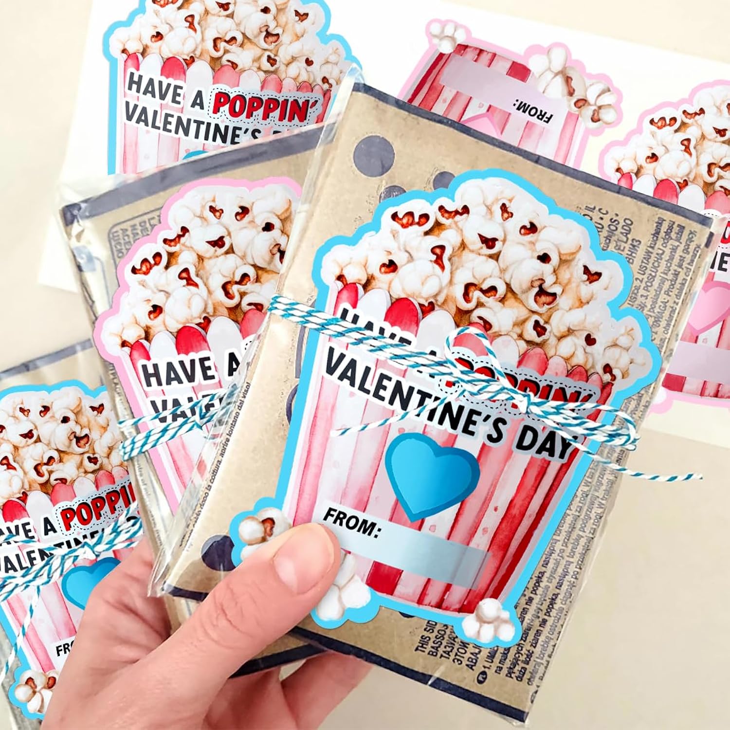 Valentines Day Cards For Kids-Valentines Popcorn Stickers, Cute Kids Poppin' Valentine'S Day, School Class Party Favor Treat, Boys, Girls, Preschool Valentine Card (24Pcs)
